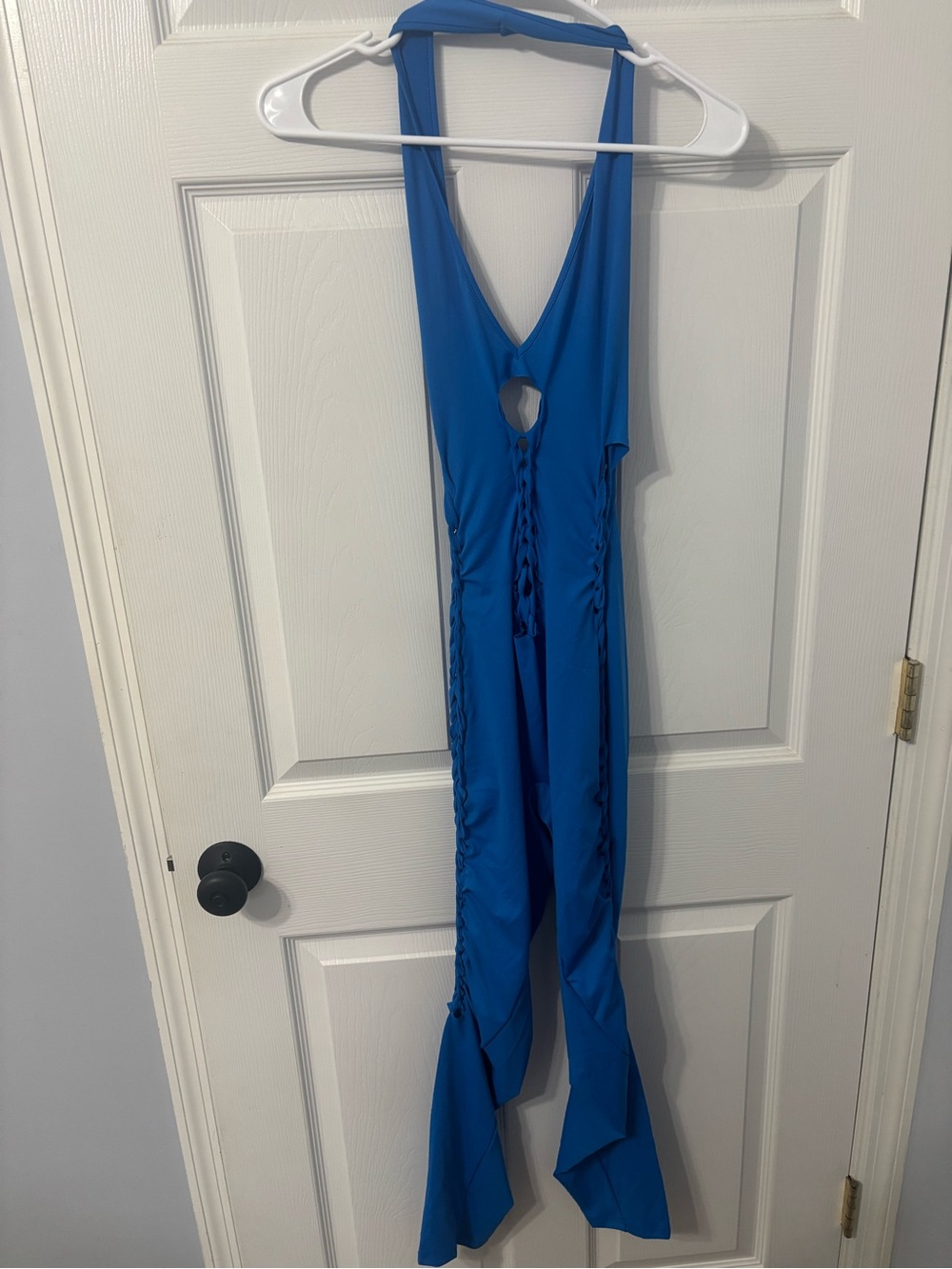 SHEIN Bright Blue Halter Jumpsuit with Lace-Up Front